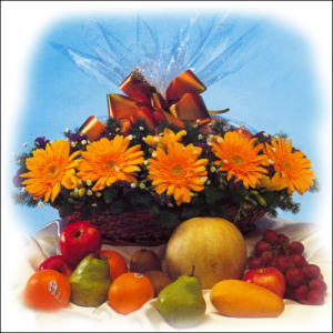 sepette gerbera ve meyvalar  Ankara �ankaya Panora AVM �i�ek�i ma�azas�