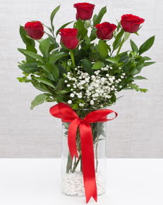cam vazo i�erisinde 5 adet k�rm�z� g�l Ankara Yenimahalle Acity Premium Outlet AVM cicekciler , cicek siparisi