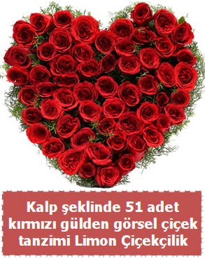 51 k�rm�z� g�lden kalp �eklinde �i�ek tanzim Ankara �ankaya Taurus AVM �i�ek�iler �i�ek sat���