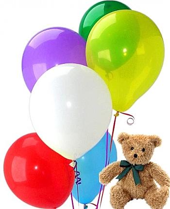 12 adet u�an balon ve k���k ayicik