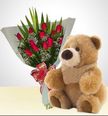 12 adet yapay g�l ve 40 cm civarinda ayi Ankara �ankaya Arcadium Al��veri� Merkezi AVM �i�ek sipari�i