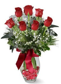 Ankara �ankaya Kentpark Al��veri� Merkezi AVM �i�ek�iler 7 adet kirmizi g�l cam vazo yada mika vazoda