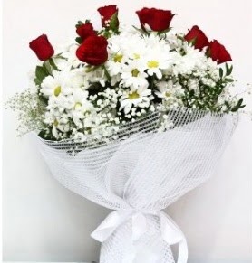 9 adet k�rm�z� g�l ve papatyalar buketi Ankara �ankaya Kentpark Al��veri� Merkezi AVM �i�ek�iler