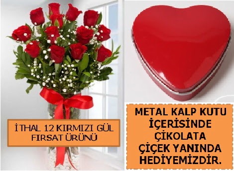12 adet k�rm�z� g�l ve kalp kutuda �ikolata Ankara �ankaya Ankamall AVM �i�ek�i telefonlar�