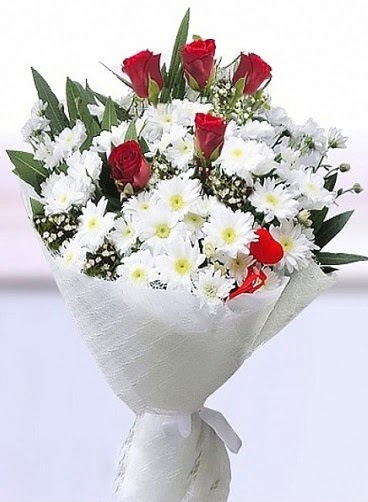 Sevdi�ime papatya ve 5 k�rm�z� g�l buketi Ankara �ankaya Panora AVM �i�ek�i ma�azas�
