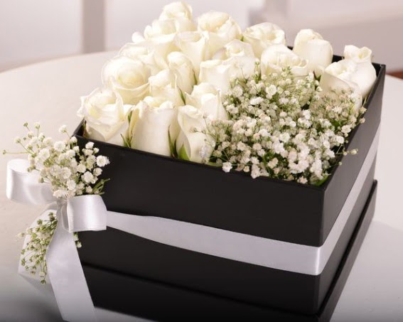 Kutu i�erisinde 19 beyaz g�l ve cipsofilya Ankara �ankaya K�z�lay Al��veri� Merkezi AVM �i�ek �i�ek�i , �i�ek�ilik 